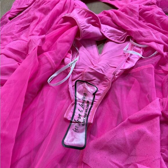 For Love and Lemons Pink Maxi Dress Small Tiered Skirt Semi Sheer - Picture 13 of 16